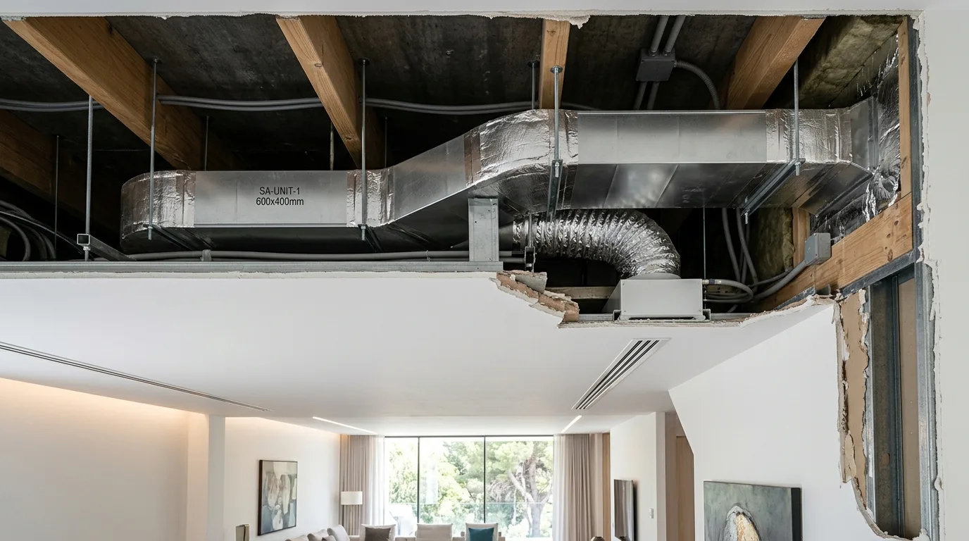 Concealed HVAC systems above a finished interior