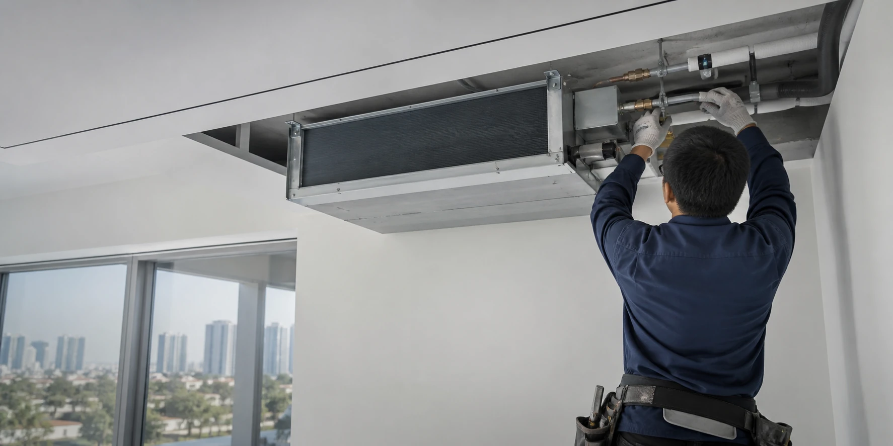 Fan coil unit service access and cooling components