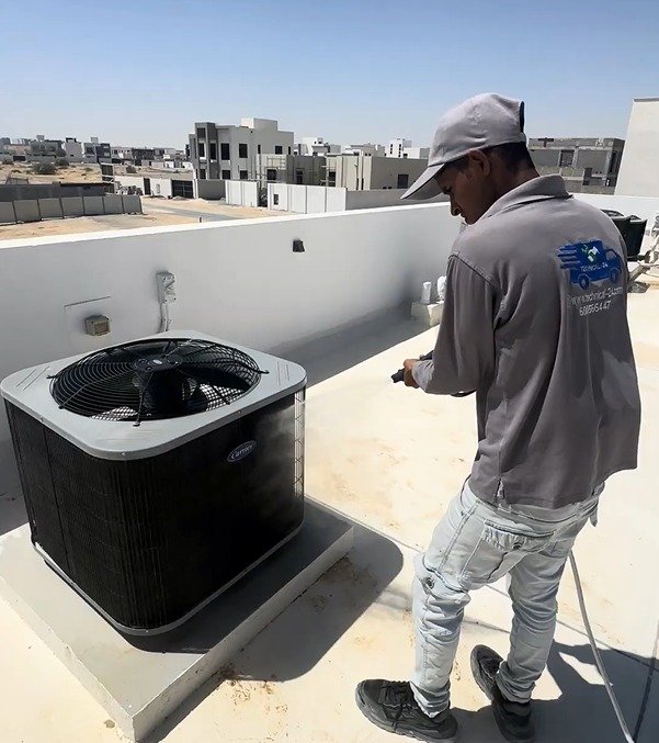 A/C duct and hood cleaning work in progress