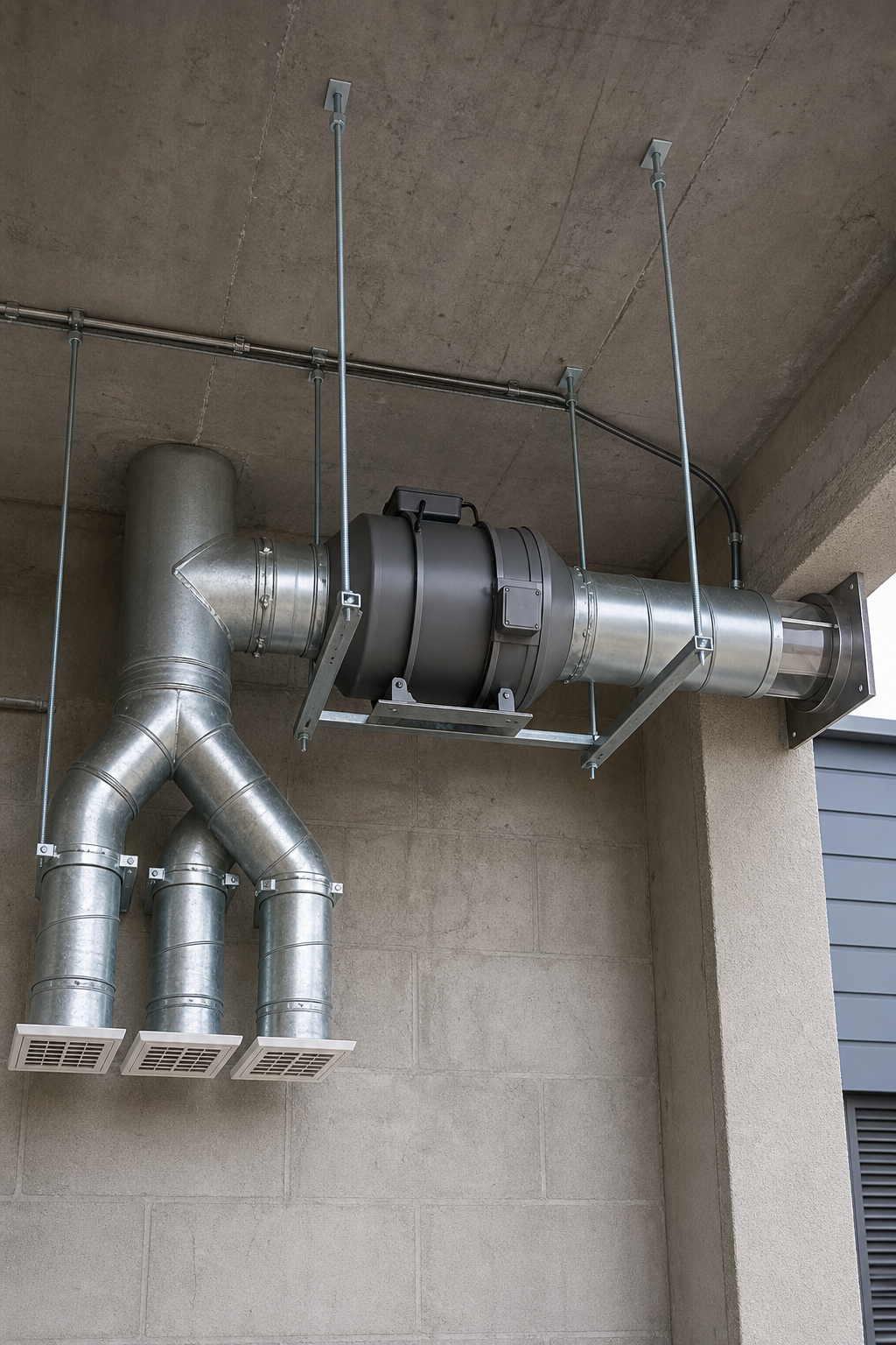 Ductwork routing for contaminated air discharge