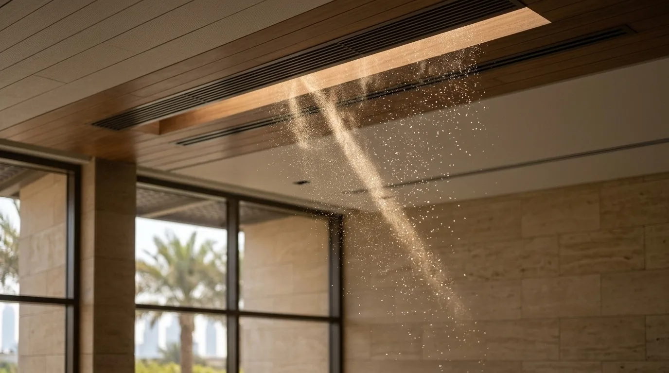 Dust particles moving near a ceiling diffuser