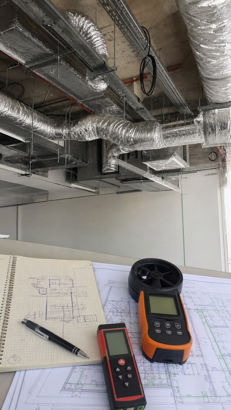 Commercial ventilation duct system blueprint and routing